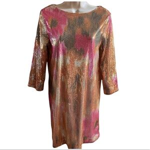 H&M women  sequin lined dress Sz 4 gold pink yellow green lined